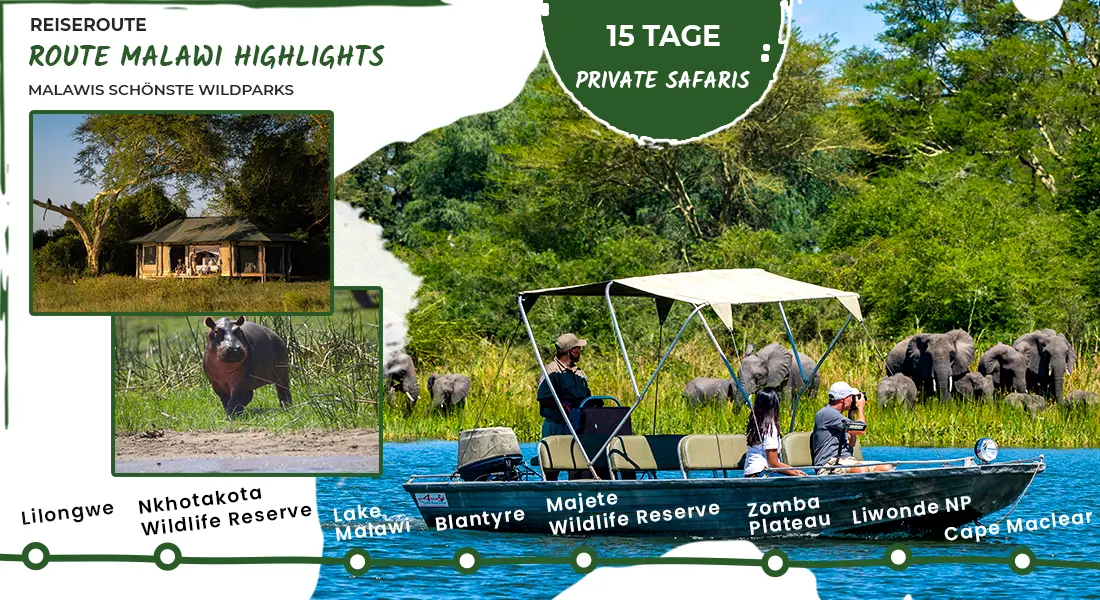 Namibia Private geführte Safari Route Malawi Highlights
