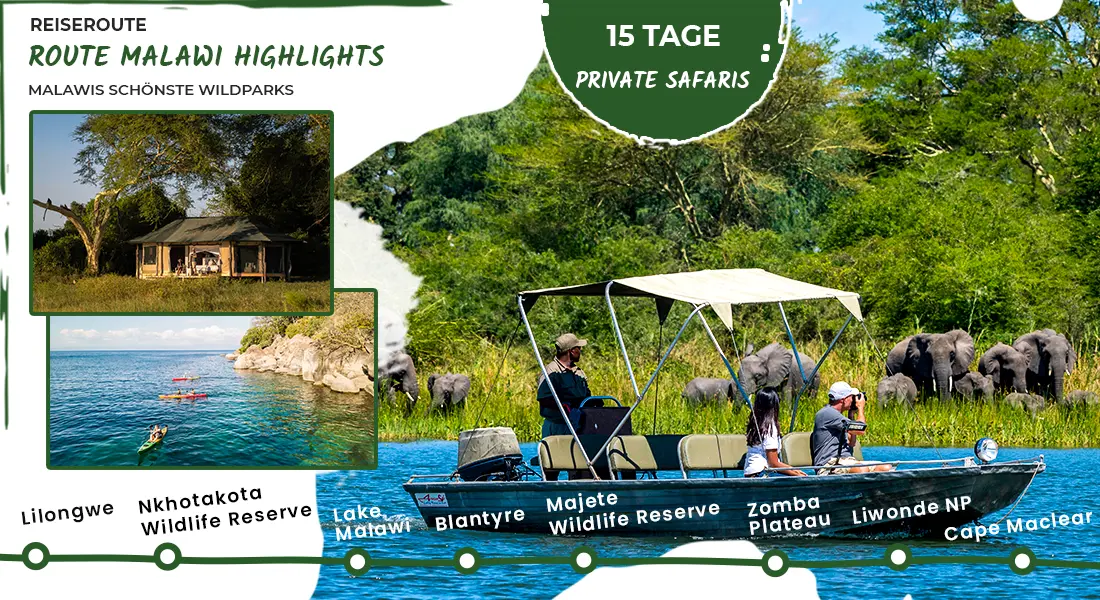 Namibia Private geführte Safari Route Malawi Highlights